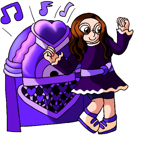 Illustration of the site owner dancing in front of a jukebox that plays music.