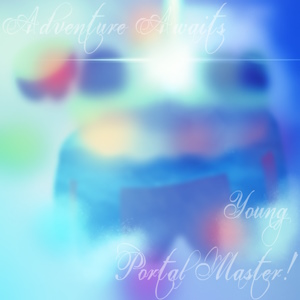 The fanmix's cover art. It shows a blurry, #1A2B57-tinted version of The Ruins from Skylanders floating in the sky, and the fanmix's title is written on it in faint cursive font.