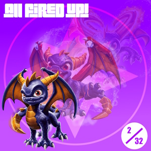 The fanmix's cover art. It shows Skylanders Spyro's various promotional arts in a slowly-fading diagonal line against a gradient purple background with a Magic Element symbol over it. The fanmix's title is written in white, and it has a small sticker that reads second out of thirty-two in the corner.