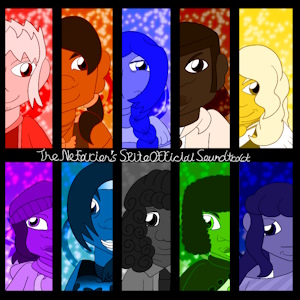 The fanmix's cover art. It shows the portal masters from the Spiteverse trilogy standing and smiling against sparkly backgrounds. They are sectioned off so that half only have their left side showing while half only have their right side, are colored entirely in shades of their element's theme color, and the middle section of the cover has the fanmix's title written in cursive.