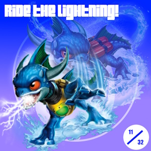 The fanmix's cover art. It shows Zap from Skylanders's various promotional arts in a slowly-fading diagonal line against a gradient blue background with a Water Element symbol over it. The fanmix's title is written in white, and it has a small sticker that reads eleventh out of thirty-two in the corner.