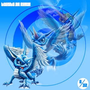 The fanmix's cover art. It shows Whirlwind from Skylanders's various promotional arts in a slowly-fading diagonal line against a gradient sky blue background with an Air Element symbol over it. The fanmix's title is written in white, and it has a small sticker that reads eighth out of thirty-two in the corner.